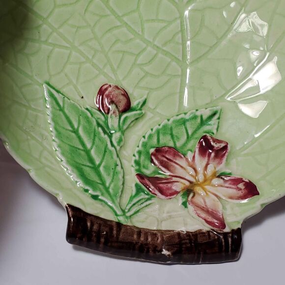 Carlton Ware Small Green Leaf Dish Pink Flower Vintage - Picture 2 of 8